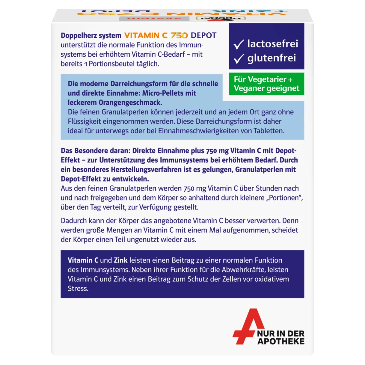 Abbildung der Produktverpackung Doppelherz system VITAMIN C 750 DEPOT Rückansicht